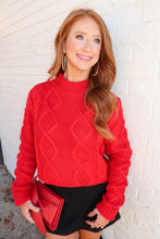 Load image into Gallery viewer, Rudolph Cable Knit Sweater- Red