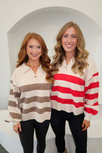 Load image into Gallery viewer, BF Striped Polo Collar Knit Sweater- Mocha