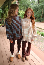 Load image into Gallery viewer, Varsity Striped Mock Neck Sweatshirt-Brown