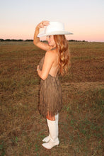 Load image into Gallery viewer, Ella Suede Fringe Dress- Olive