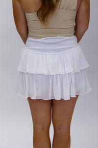 Lovely Day Smocked Ruffle Skirt- White