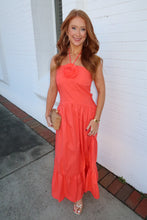 Load image into Gallery viewer, Poplin Rosette Halter Neck Midi Dress-Coral
