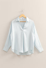 Load image into Gallery viewer, Jacey Collared V-Neck Satin Blouse-Blue