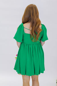 Everlasting Puff Sleeve Dress- Green