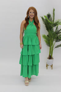 Endless Time Tiered Midi Dress-Green