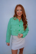 Load image into Gallery viewer, Aniston Houndstooth Cropped Jacket- Green
