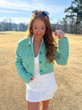 Load image into Gallery viewer, Aniston Houndstooth Cropped Jacket- Green