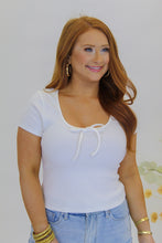Load image into Gallery viewer, Jules Scoop Neck Bow Top - White
