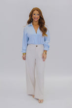Load image into Gallery viewer, Jacey Collared V-Neck Satin Blouse-Blue