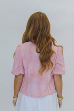 Load image into Gallery viewer, Mal Gingham Bow Tie Puff Sleeve Blouse-Pink