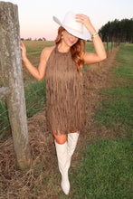 Load image into Gallery viewer, Ella Suede Fringe Dress- Olive
