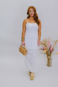 Bondi Ruched Maxi Dress- White