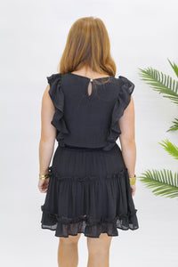 Grand Ruffle Mini Dress-Black