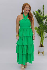 Endless Time Tiered Midi Dress-Green