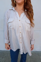 Load image into Gallery viewer, Kerri Striped Button Down Top-Brown