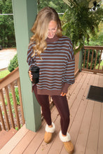 Load image into Gallery viewer, Varsity Striped Mock Neck Sweatshirt-Brown