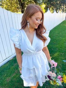 Sadie Ruffle Sleeve Mini Dress- White
