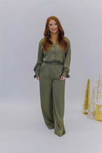 Load image into Gallery viewer, In Office Wide Leg Satin Pants- Olive
