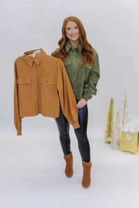 Chill Out Corduroy Button Down Jacket- Camel