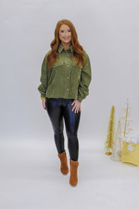 Chill Out Corduroy Button Down Jacket- Olive