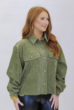 Load image into Gallery viewer, Chill Out Corduroy Button Down Jacket- Olive
