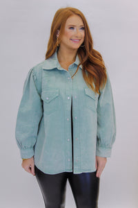 All The More Denim Button Down- Sage