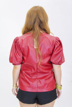 Load image into Gallery viewer, Stacy Puff Sleev Faux Leather Top- Burgundy