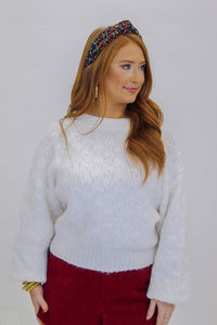 Krystal Fuzzy Knit Sweater-White