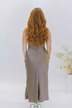 Load image into Gallery viewer, Karlie Satin Cowl Neck Dress-Mocha