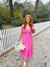 Load image into Gallery viewer, Sweetheart Shirred Midi Dress-Pink