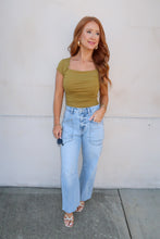 Load image into Gallery viewer, Calver Ruched Knit Top- Olive