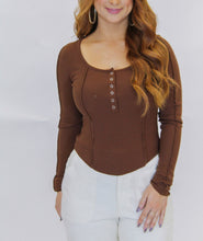 Load image into Gallery viewer, Rebecca Button Up Ribbed Top-Brown