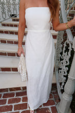 Load image into Gallery viewer, Honeymoon Strapless Linen Midi Dress-White