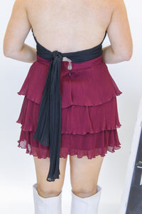 New Trends Ruffle Mini Skirt- Burgendy