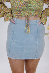 Farren Washed Pannel Mini Skirt- Dusty Mint