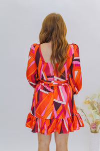 Sweetheart Geometric Dress- Orange