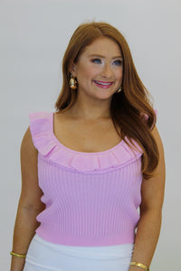 Penny Ribbed Ruffle Crop Top-Pink