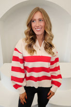 Load image into Gallery viewer, BF Striped Polo Collar Knit Sweater-Red