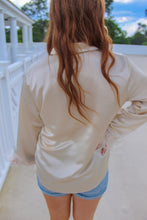 Load image into Gallery viewer, Broadway Girl Feather Cuff Button Up- Cream