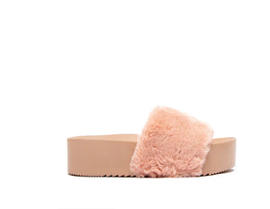 Faux Fur Platform Slippers- Blush