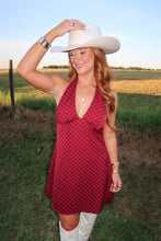 Load image into Gallery viewer, The Flirt Polka Dot Halter Dress-Burgundy
