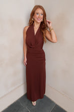 Load image into Gallery viewer, Cece Draped Halter Neck Dress-Brown
