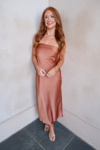 Riles Strapless Midi Dress- Bronze