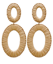 Load image into Gallery viewer, Raffia Wrapped Oval Earrings
