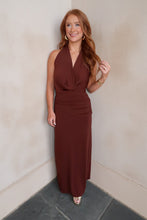 Load image into Gallery viewer, Cece Draped Halter Neck Dress-Brown
