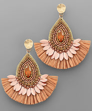 Load image into Gallery viewer, Beaded Teardrop &amp; Raffia Fan Earrings
