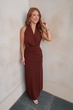 Load image into Gallery viewer, Cece Draped Halter Neck Dress-Brown

