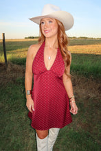 Load image into Gallery viewer, The Flirt Polka Dot Halter Dress-Burgundy
