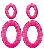 Load image into Gallery viewer, Raffia Wrapped Oval Earrings
