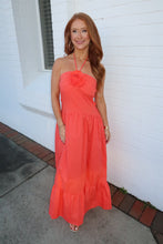Load image into Gallery viewer, Poplin Rosette Halter Neck Midi Dress-Coral
